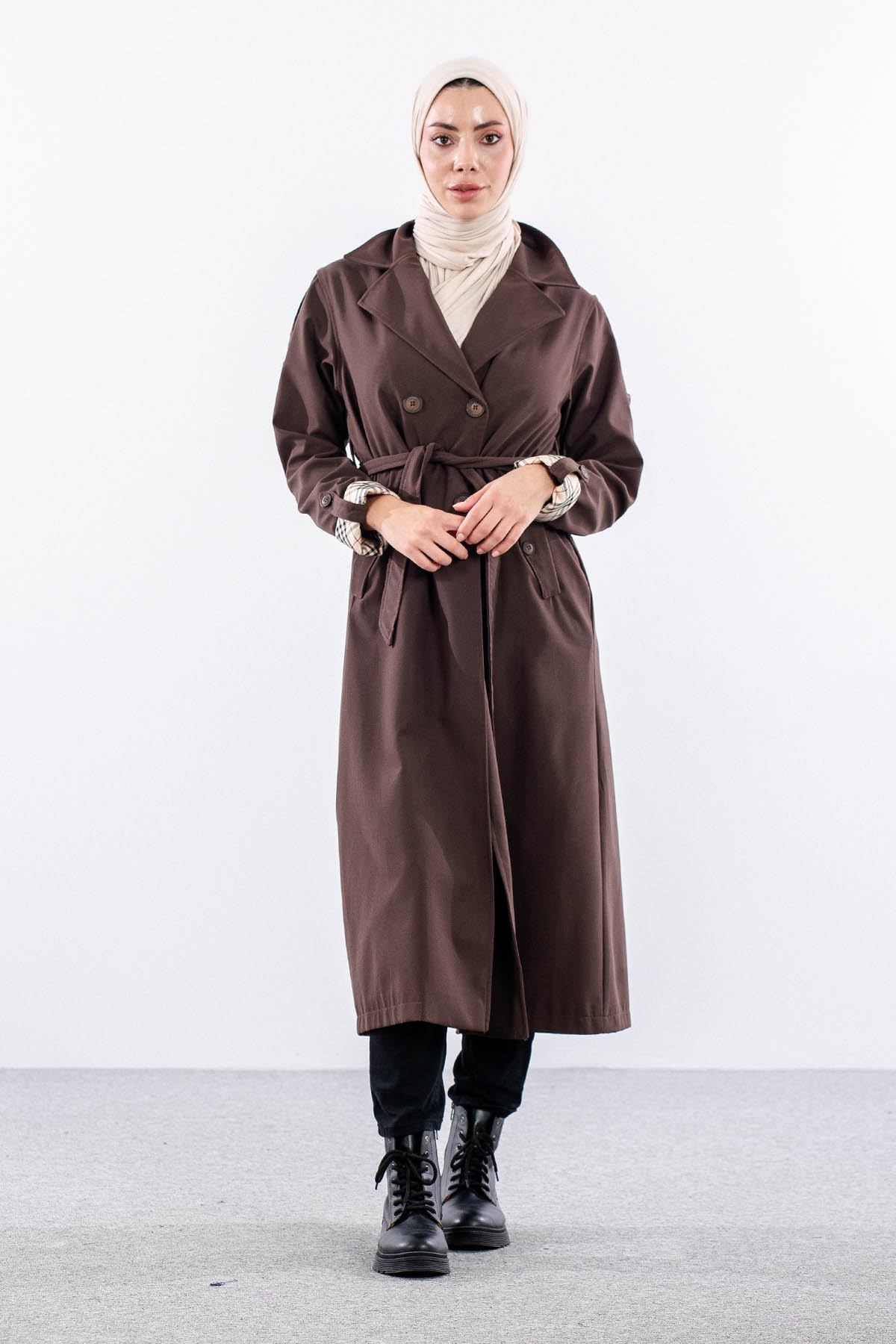 T1581 Trenç Kap 38-46 42 Cıft Burberry Astar - Kahve - 2