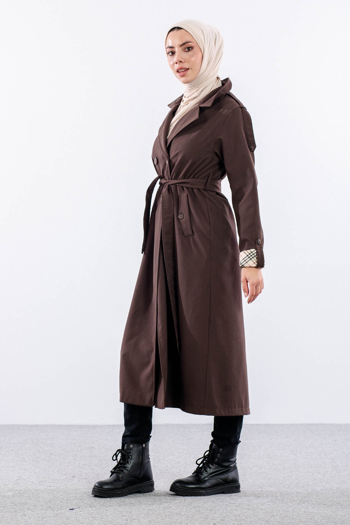 T1581 Trenç Kap 38-46 42 Cıft Burberry Astar - Kahve - 4