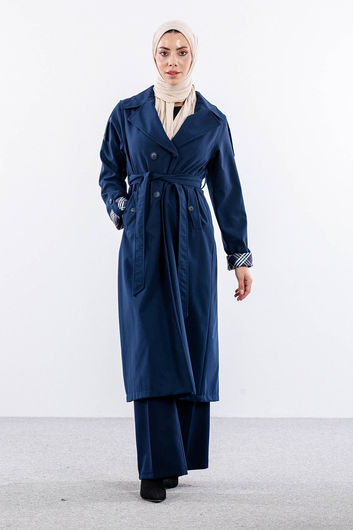 T1581 Trenç Kap 38-46 42 Cıft Burberry Astar - Lacivert - 2