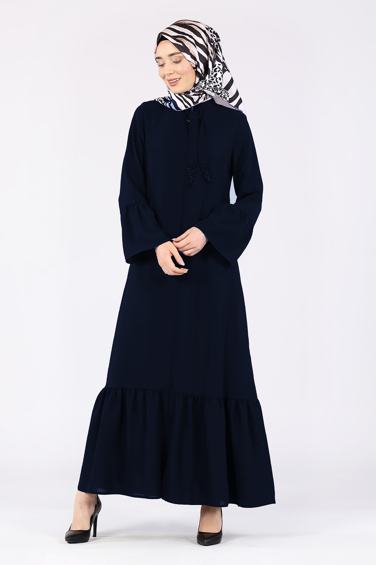 Taş Detaylı Ferace Lacivert - 1