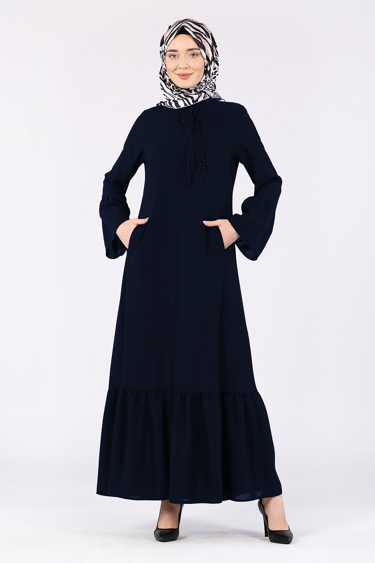 Taş Detaylı Ferace Lacivert - 2