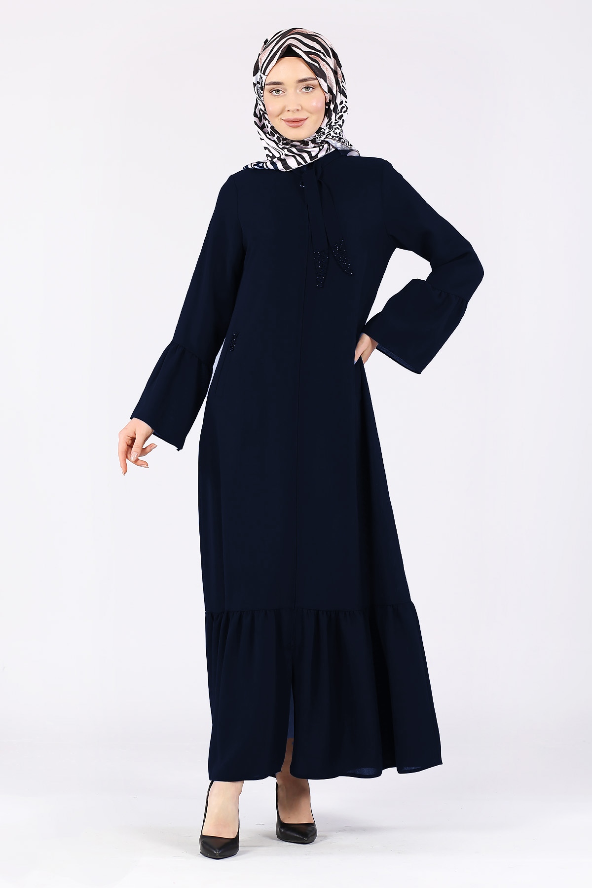 Taş Detaylı Ferace Lacivert - 3