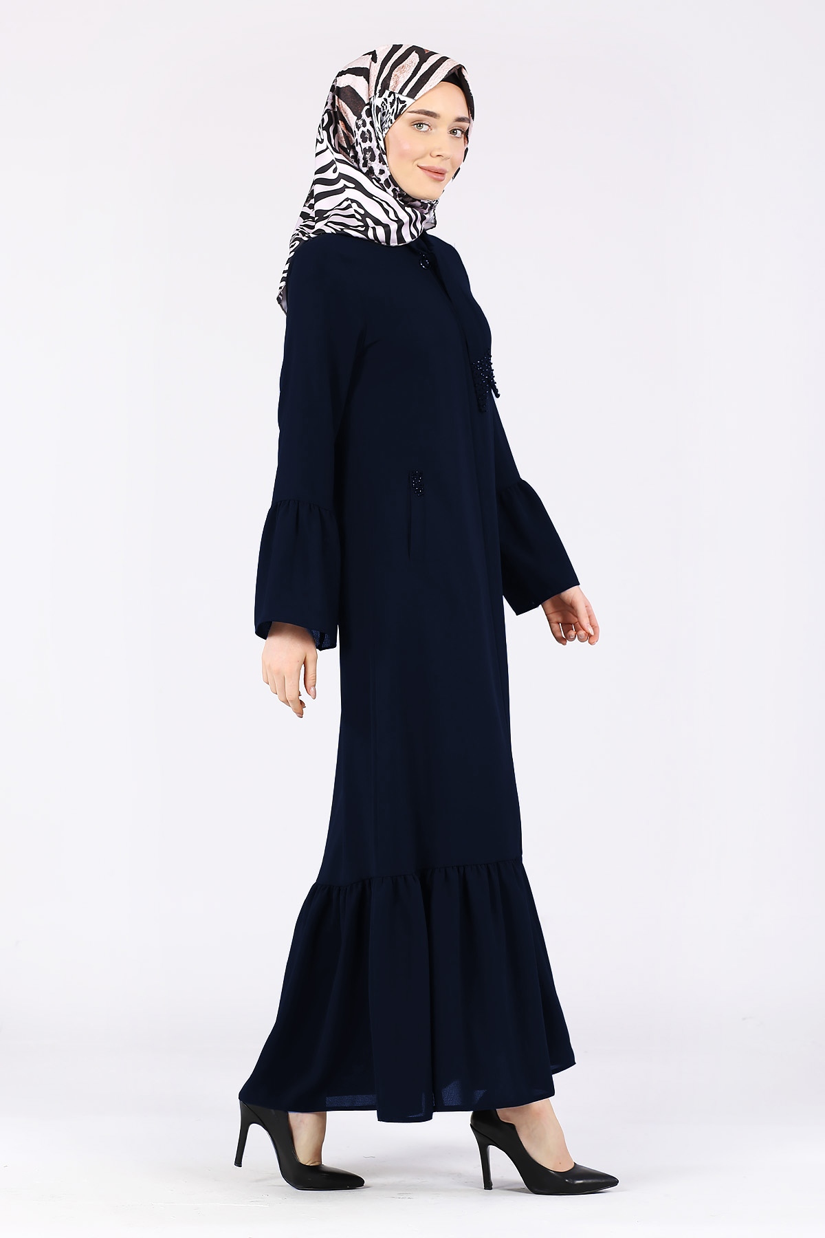 Taş Detaylı Ferace Lacivert - 4