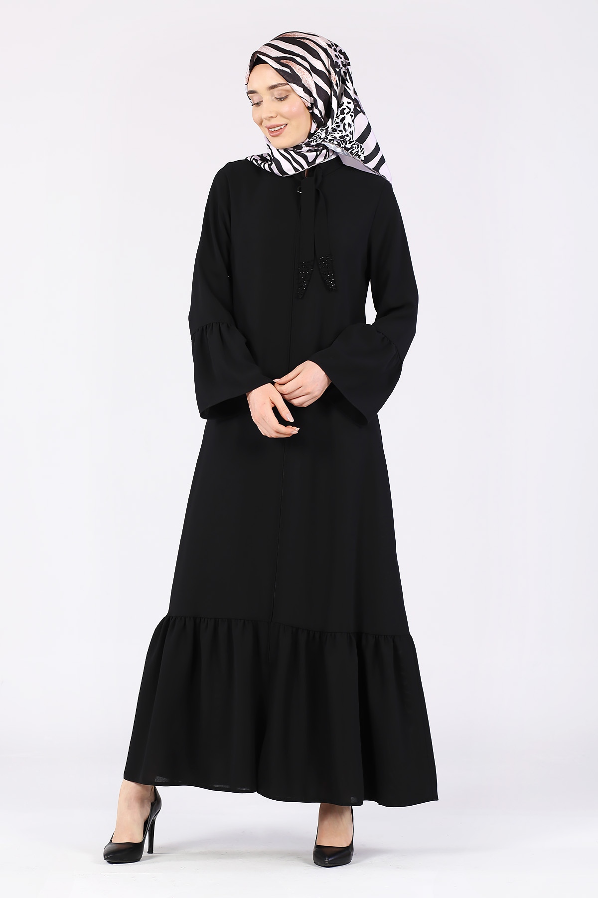 Taş Detaylı Ferace Siyah - 2