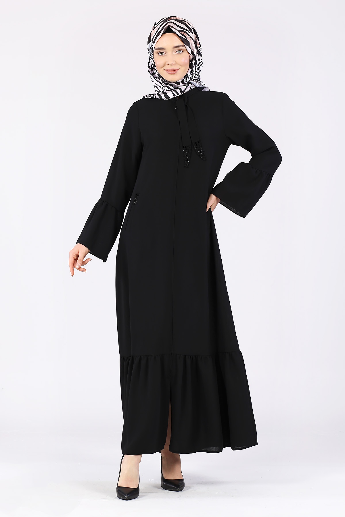 Taş Detaylı Ferace Siyah - 3