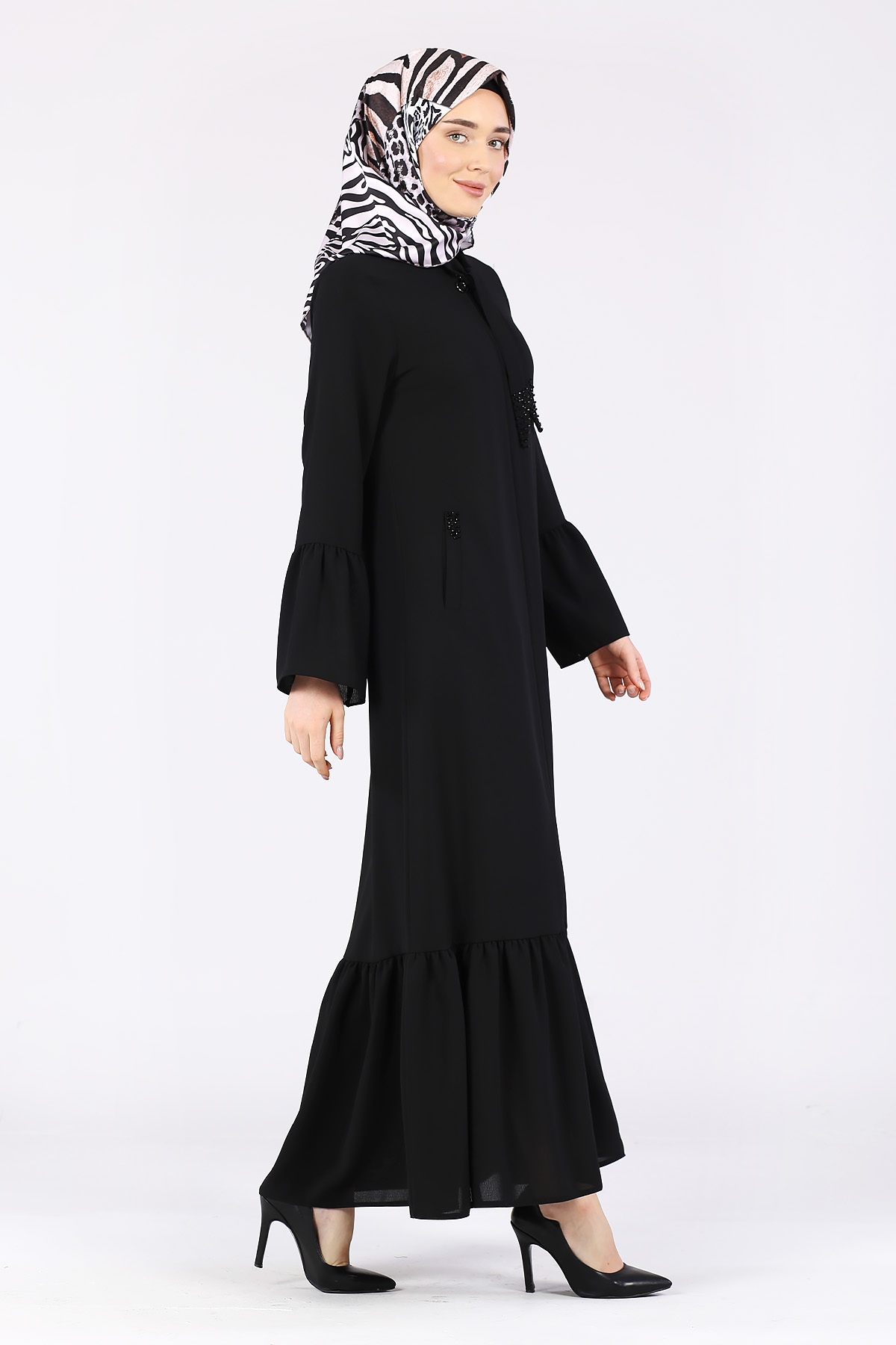 Taş Detaylı Ferace Siyah - 4