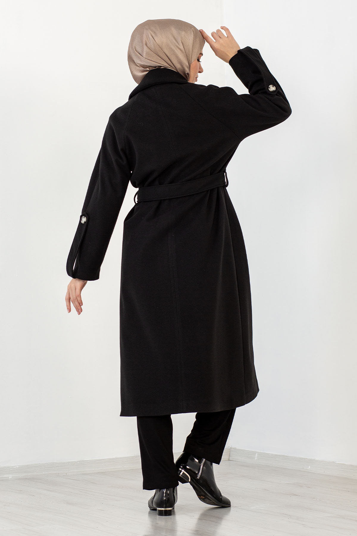 Tek Düğme Kaşe Kaban 38-48 - Siyah - 5