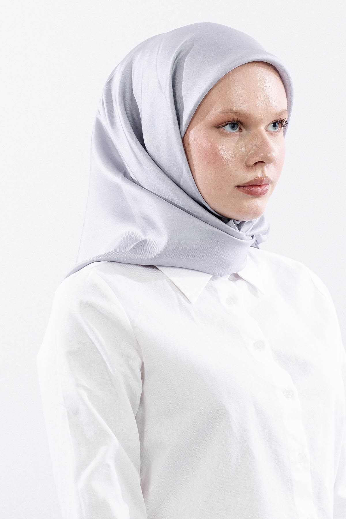 Tvil İpek Eşarp 90*90 Tvil Kumas - Gumus - 2