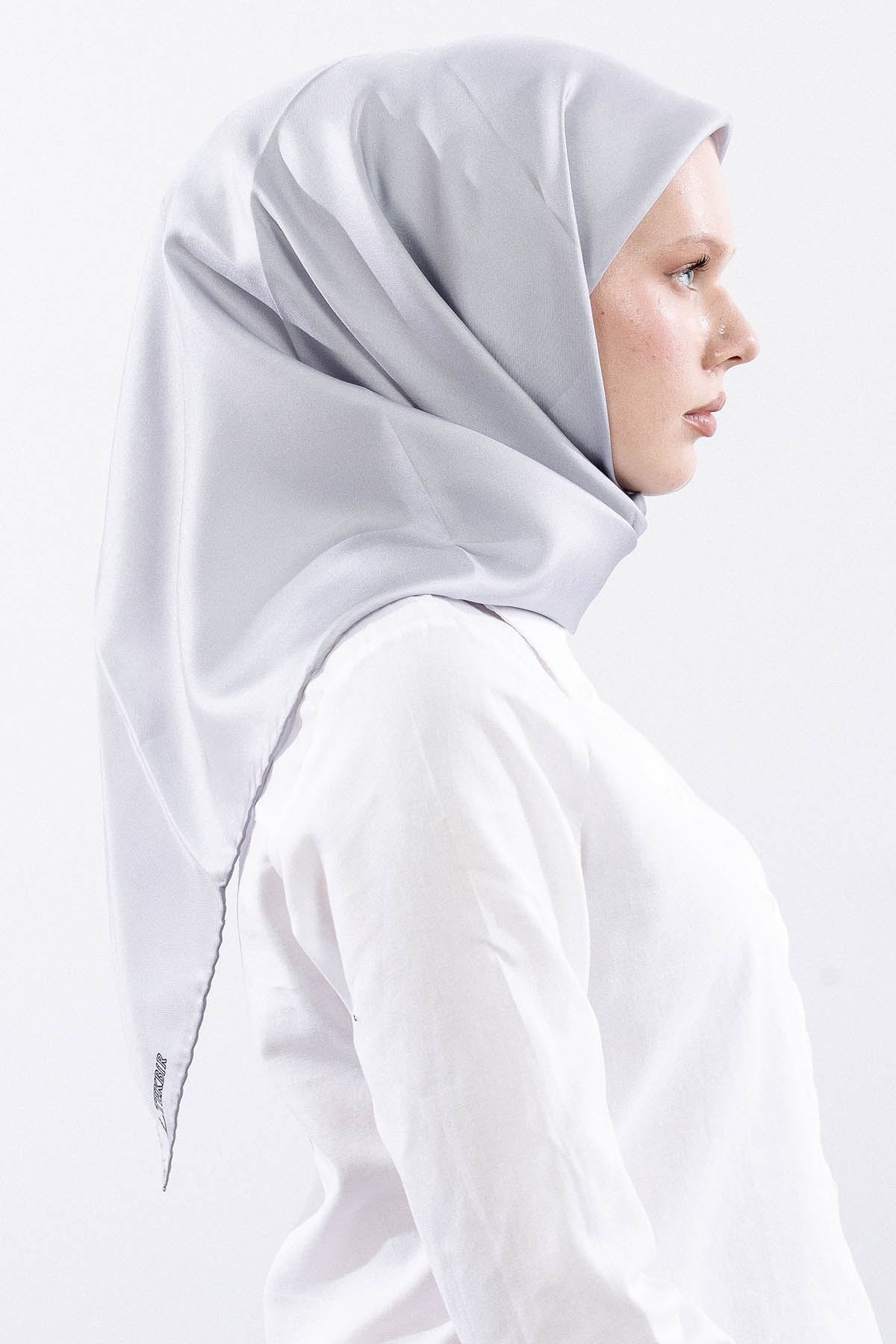 Tvil İpek Eşarp 90*90 Tvil Kumas - Gumus - 3