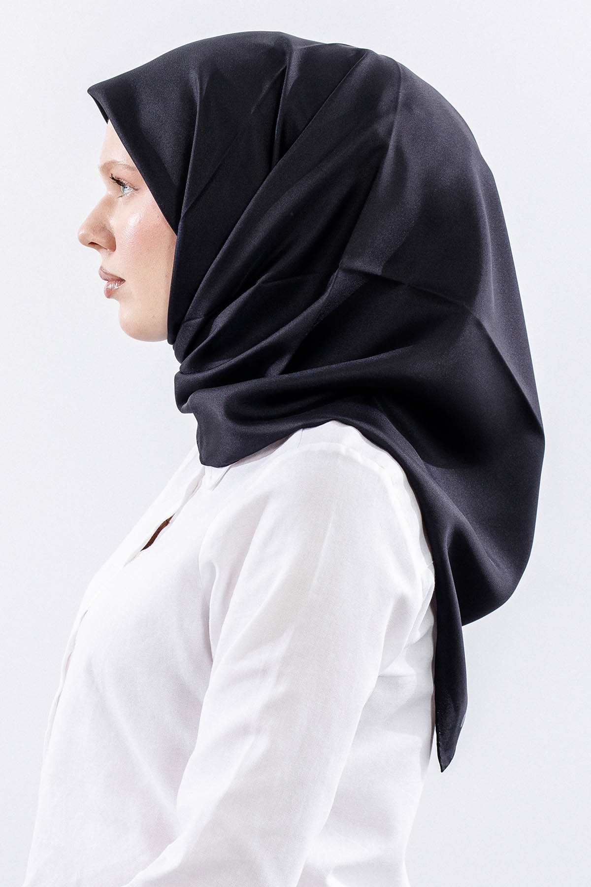 Tvil İpek Eşarp 90*90 Tvil Kumas - Siyah - 3