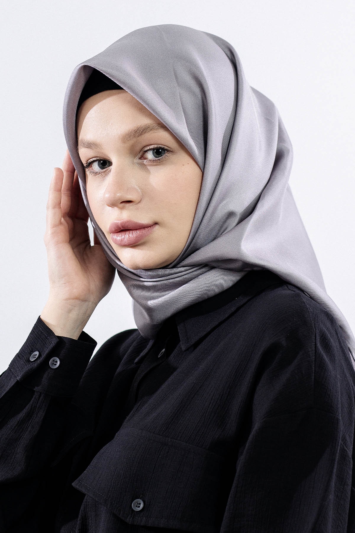 Tvil İpek Eşarp Sade - Gumus_gri - 2