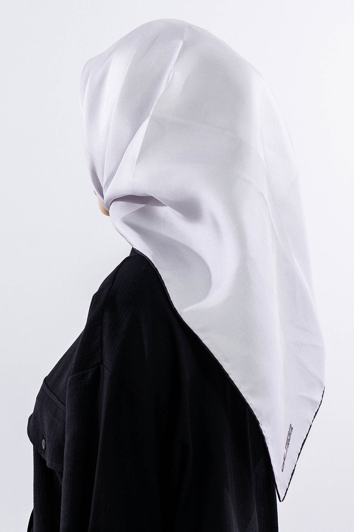 Tvil İpek Eşarp Sade - Gumus_siyah - 3