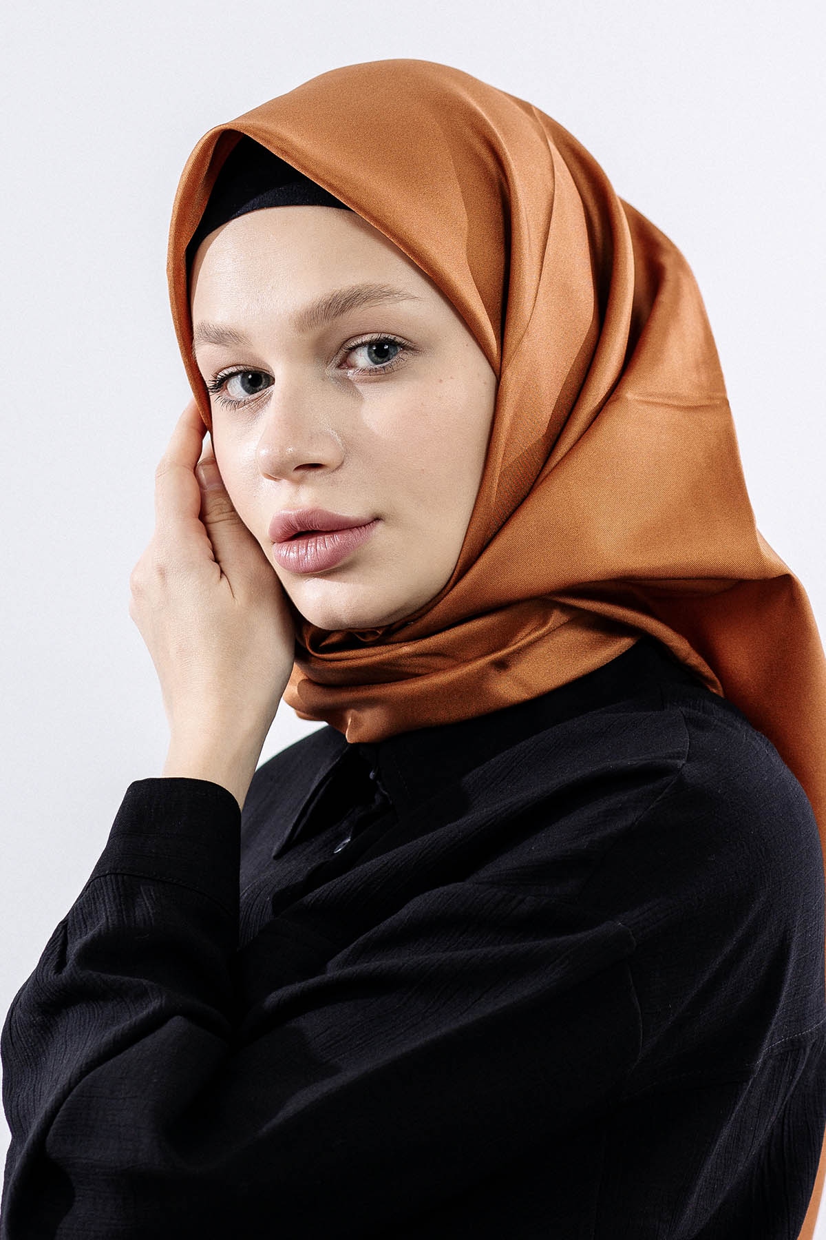 Tvil İpek Eşarp Sade - Kiremit - 2