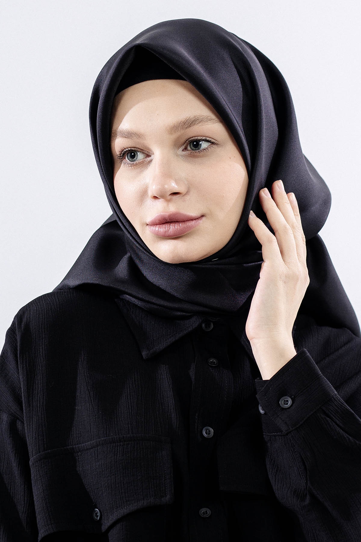 Tvil İpek Eşarp Sade - Siyah - 1