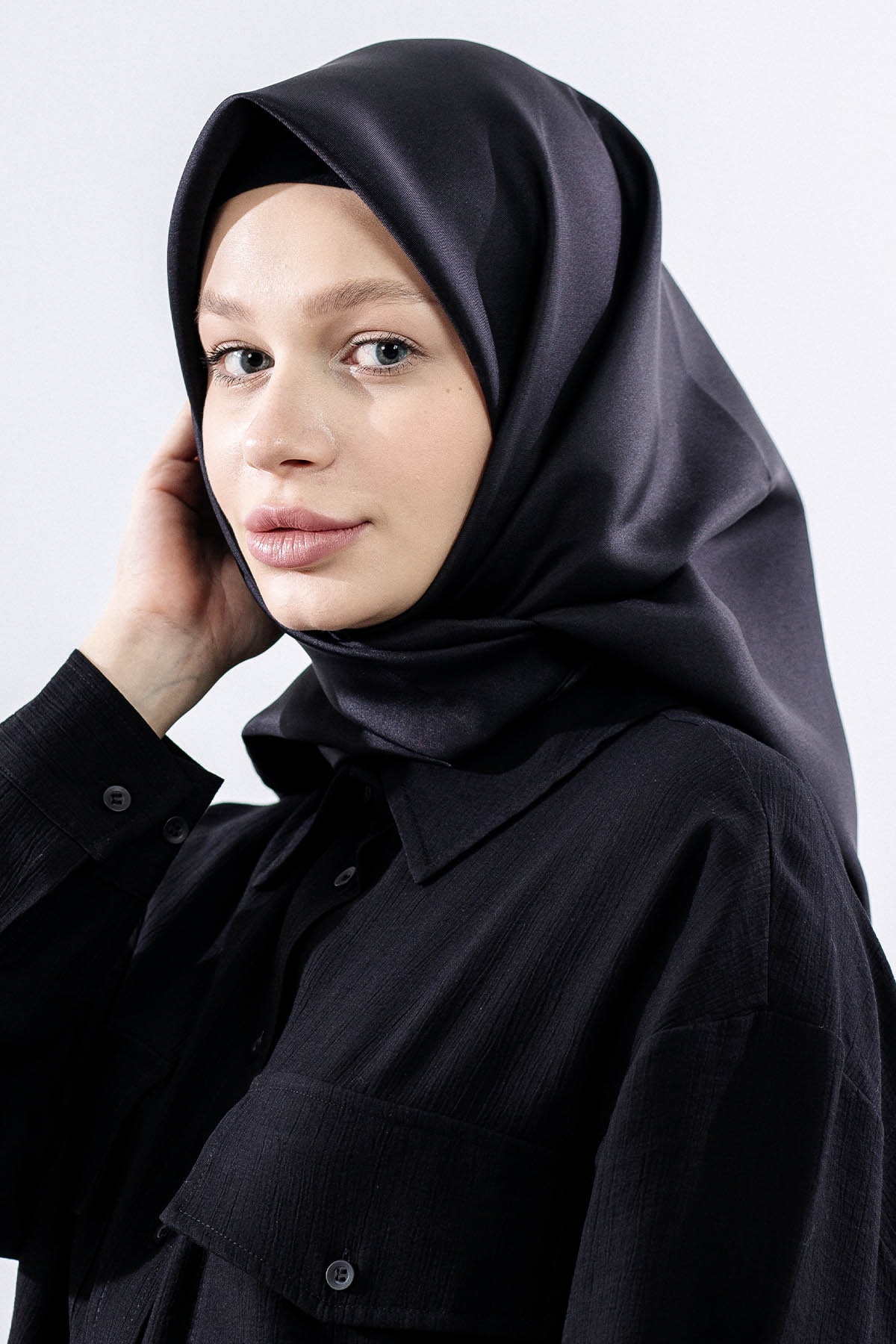 Tvil İpek Eşarp Sade - Siyah - 2