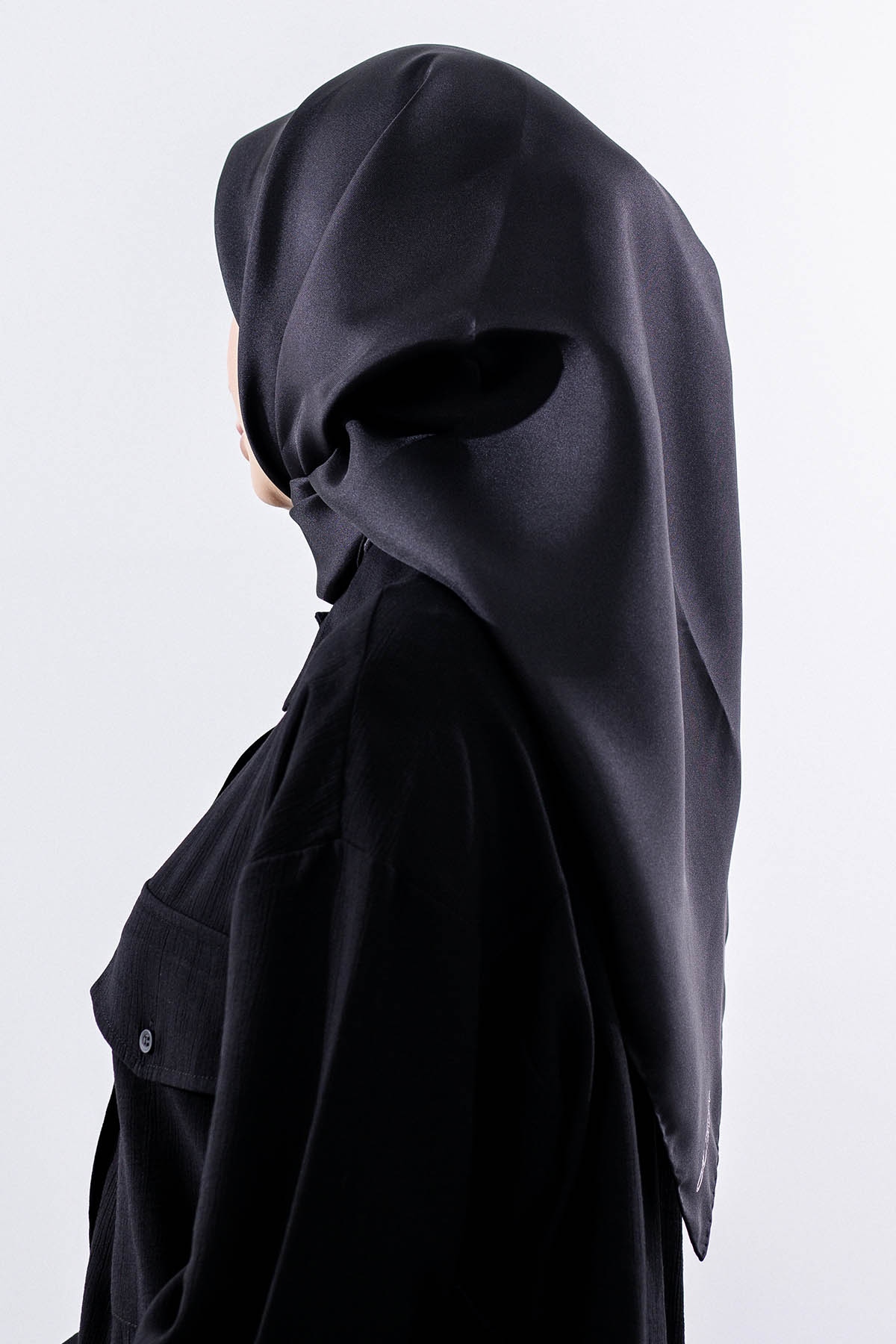 Tvil İpek Eşarp Sade - Siyah - 3