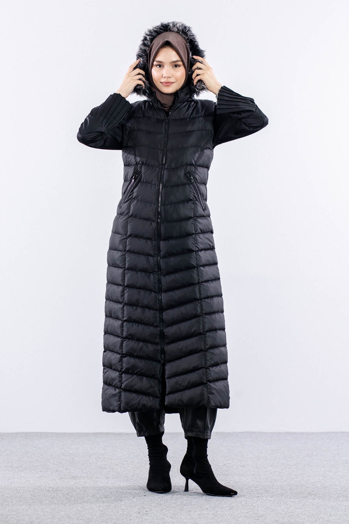 Uzun şişme Yelek 38-48 - Siyah - 1