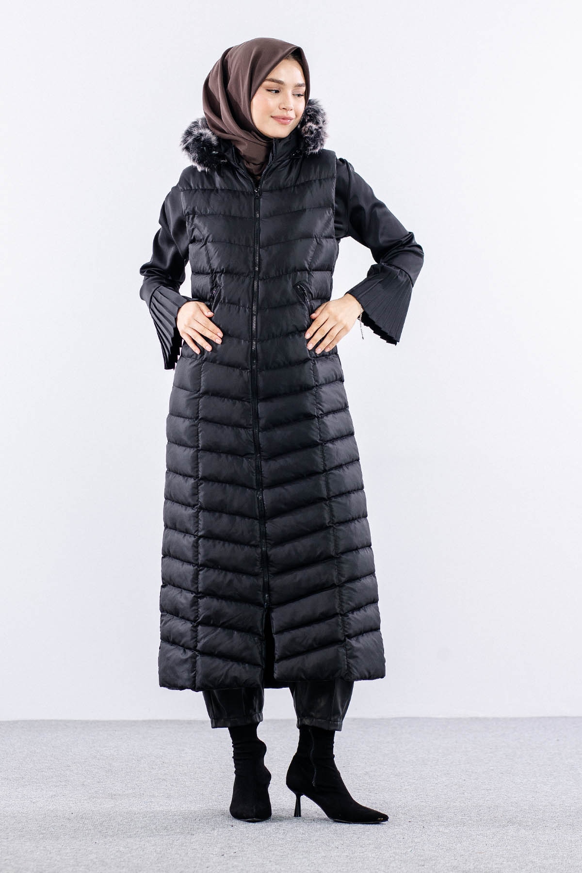 Uzun şişme Yelek 38-48 - Siyah - 2