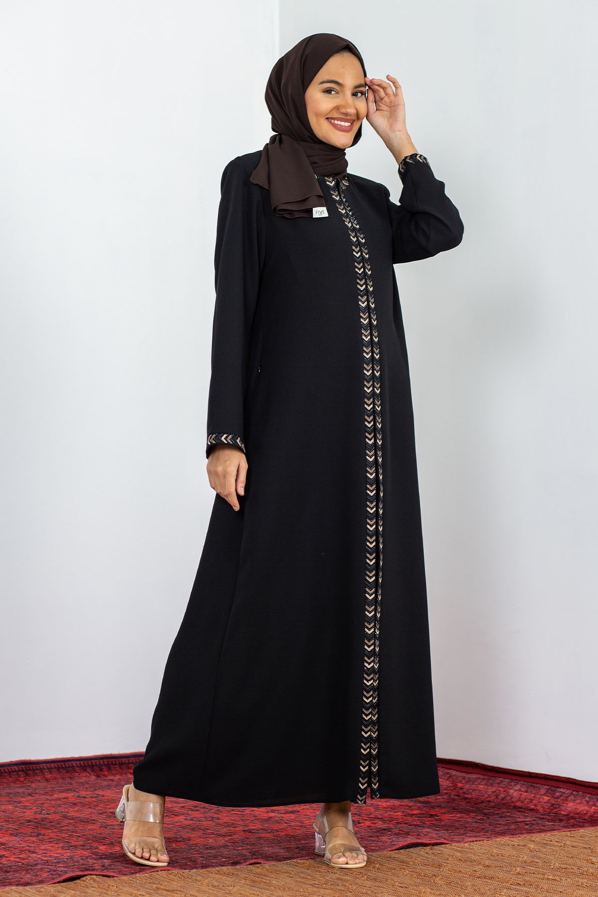 Y2202 şik Ferace 44-54 - Siyah - 1