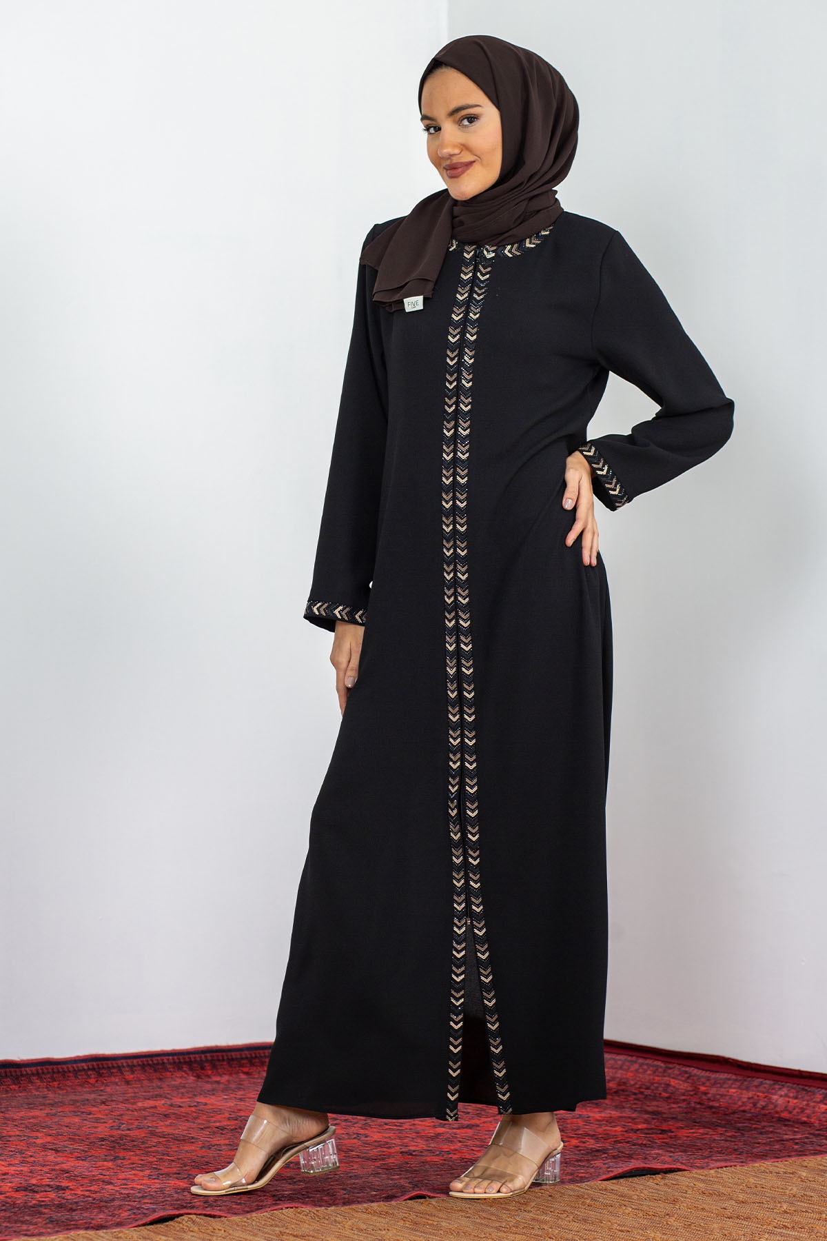 Y2202 şik Ferace 44-54 - Siyah - 4