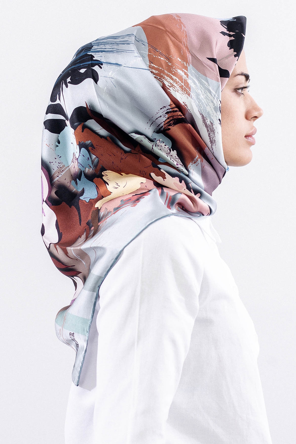 Z-4544 İpek Eşarp - Buz Mavisi - 1