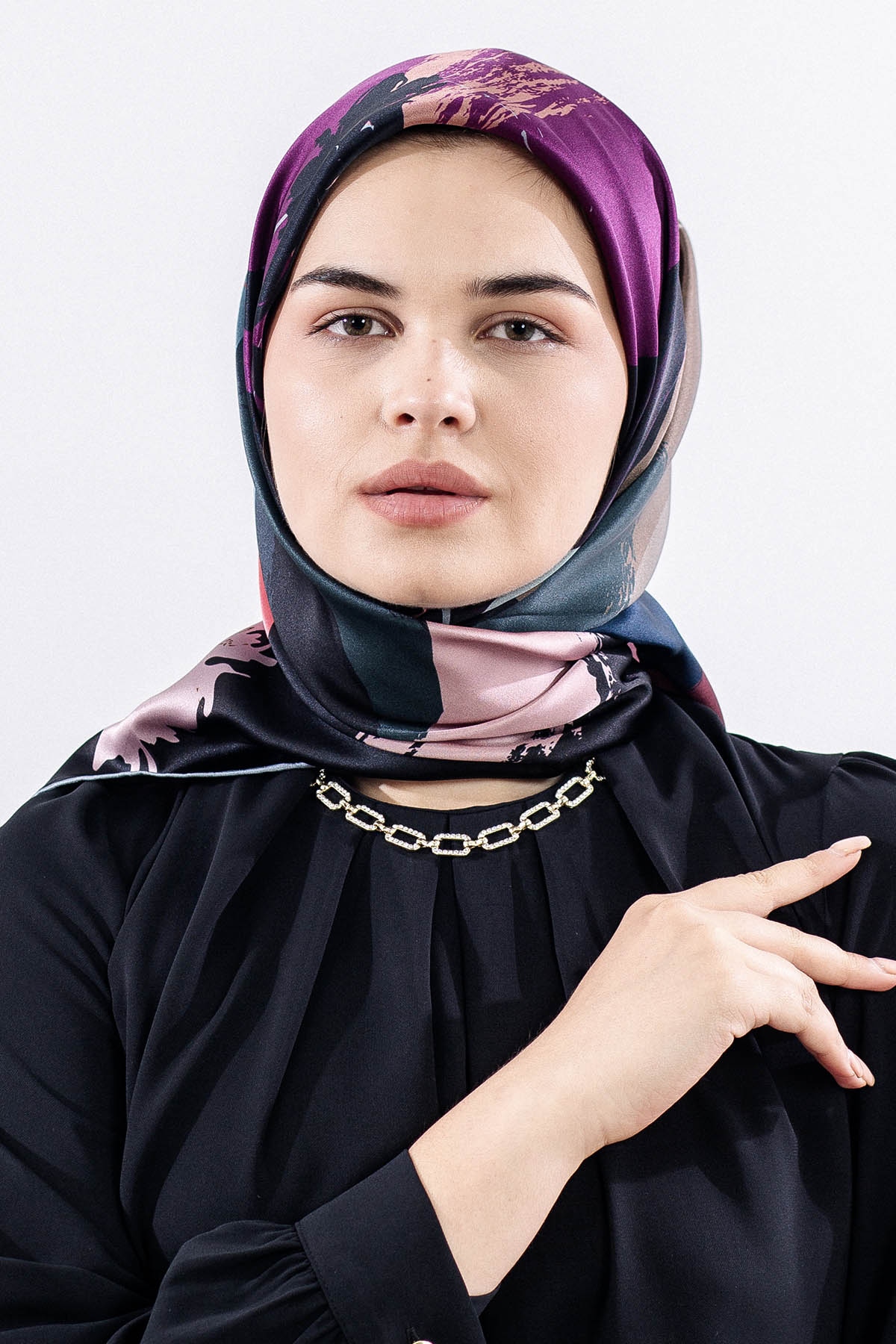 Z-4544 İpek Eşarp - Petrol - 1